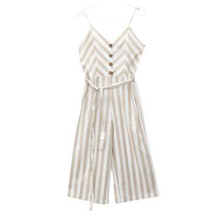 Beige & Tan Jumpsuit linen cotton adj straps
